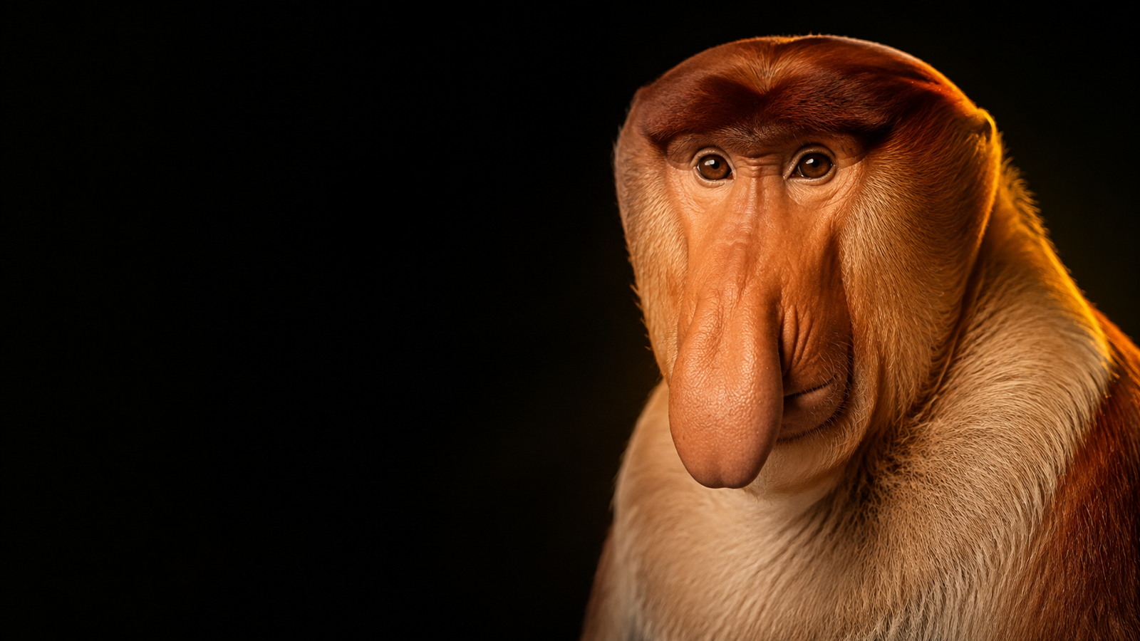Close portrait of the iconic proboscis monkey